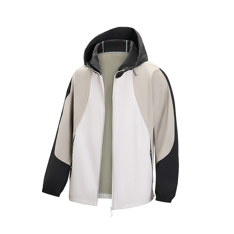 Herren leichte wasserabweisende Farbblock-Windjacke mit Kapuze und Reißverschluss Drune