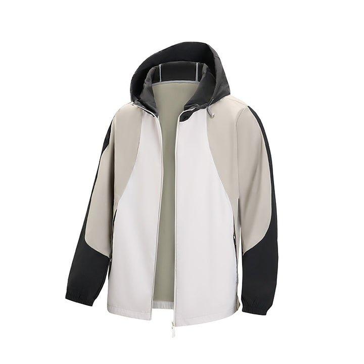 Herren leichte wasserabweisende Farbblock-Windjacke mit Kapuze und Reißverschluss Drune