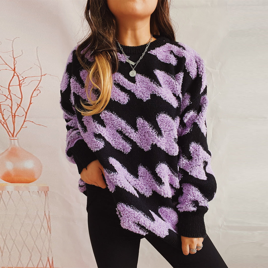 Damen modischer Pullover mit strukturiertem Wellenmuster und übergroßen Ärmeln Drune