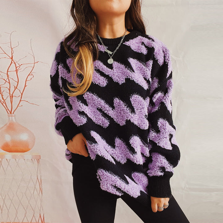 Damen modischer Pullover mit strukturiertem Wellenmuster und übergroßen Ärmeln Drune