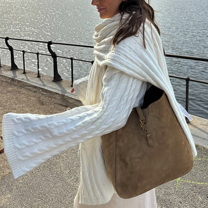 Damen Großer Strickpullover mit Schal Drune