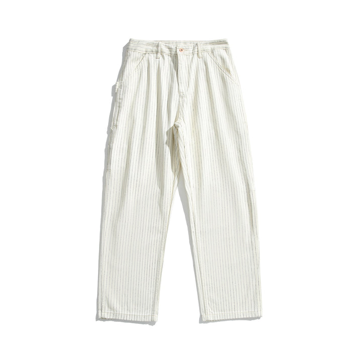 Damen Carpenterhose aus Leinen‑Baumwollmix mit Nadelstreifen und Hammerloop Drune