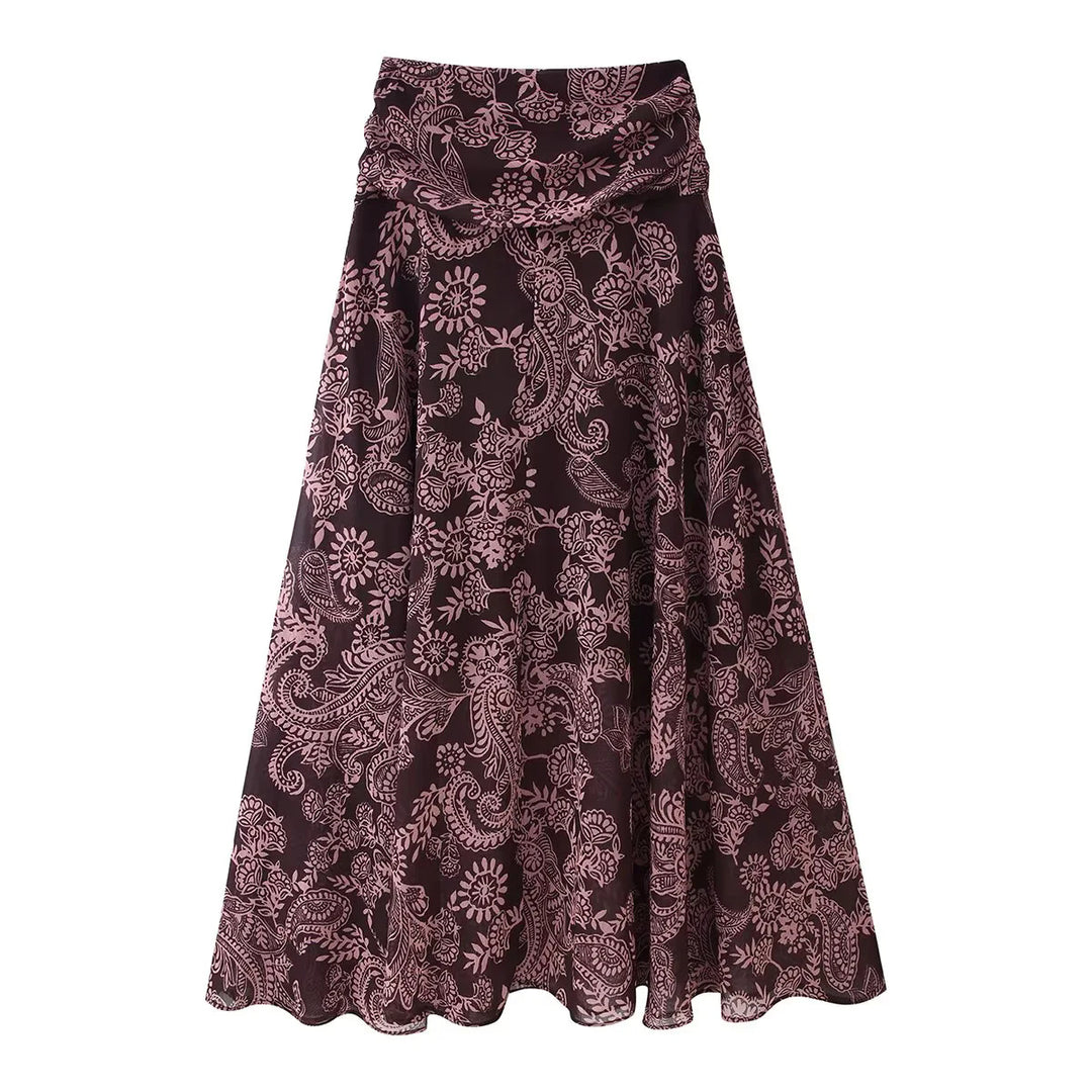 Damen nan ausgestellter Maxirock mit hoher Taillenpartie, Drapé-Bund und Paisley-Print Drune