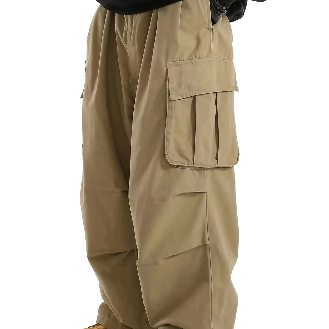 Herren Weite Utility-Cargohose mit übergroßen Klappentaschen & elastischem Tunnelzugbund Drune