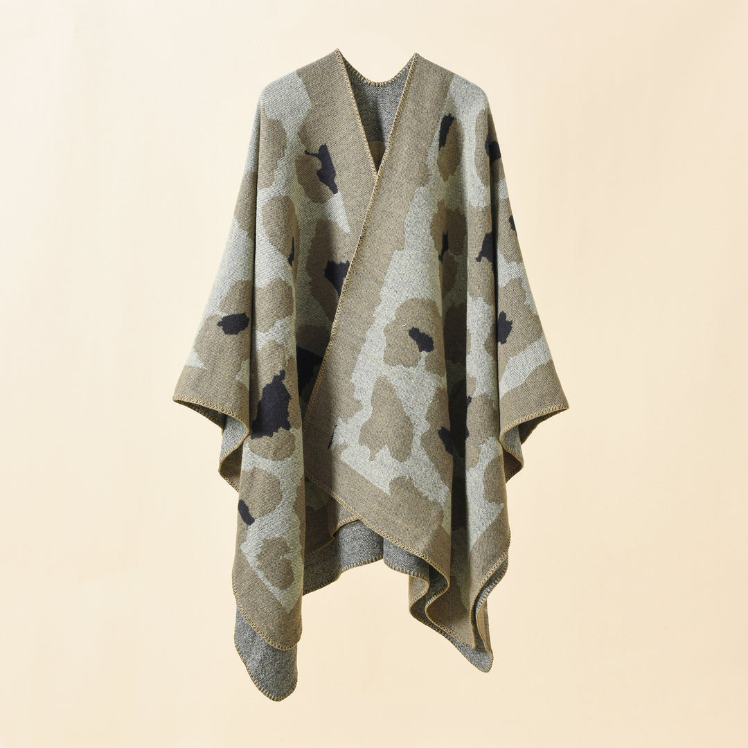 Damen Oversize-Strickruana mit grafischem Jacquard und Zierstich Drune
