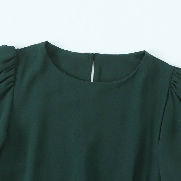 Damen elegantes Maxikleid mit voluminösen Puffärmeln und schwingendem Rock Drune