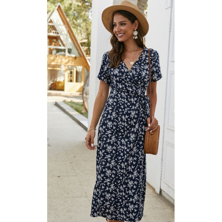 Damen Maxikleid mit floralem Wickeldesign und elegantem Brustverschluss Drune