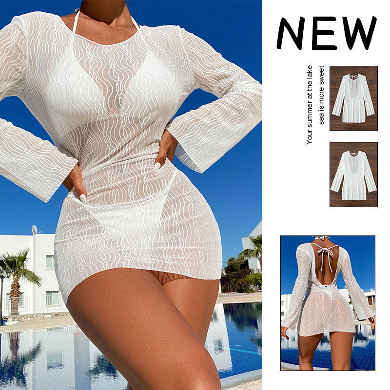 Damen langärmliges Strandkleid mit raffinierten Cut-Out-Details Drune