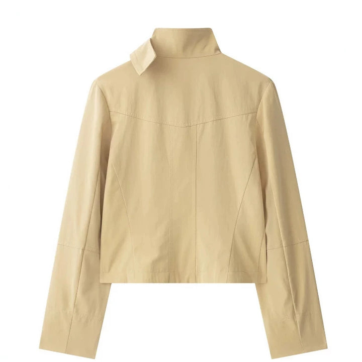 Damen Cropped Doppelreihige Kurzjacke im Blousonstil mit Stehkragen und Pattentaschen Drune