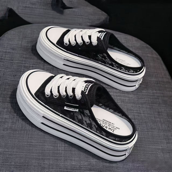Damen Plattform Sneaker mit luftiger Canvas-Oberfläche und rutschfester Sohle Drune