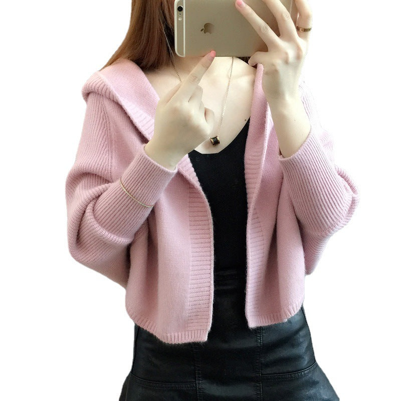 Damen kuschelige Strickjacke mit Kapuze und weitem Schnitt Drune
