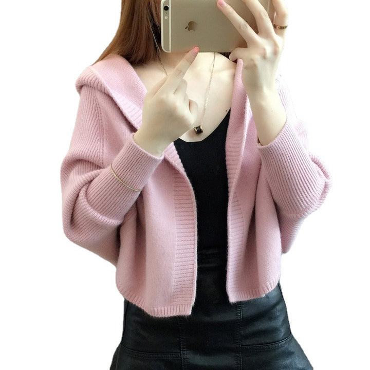Damen kuschelige Strickjacke mit Kapuze und weitem Schnitt Drune