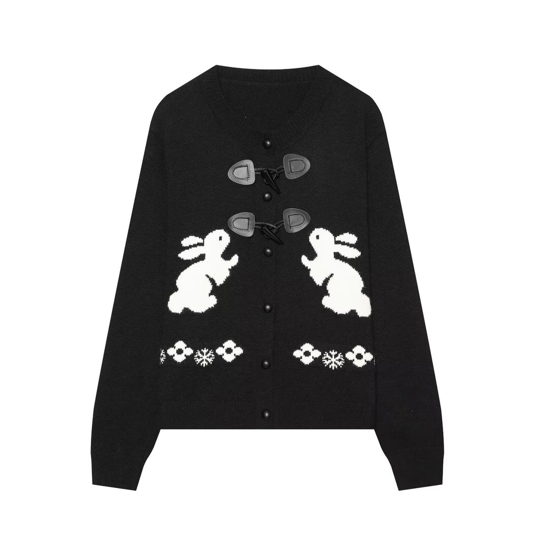 Damen Strickcardigan mit Hasenintarsien und dekorativem Knebelverschluss Drune