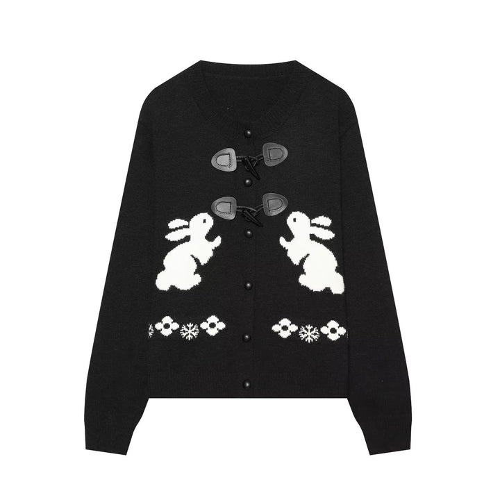 Damen Strickcardigan mit Hasenintarsien und dekorativem Knebelverschluss Drune
