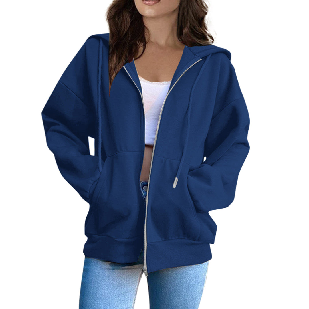 Damen nan oversized Zip-Hoodie mit verlängertem Rückensaum, verdecktem Reißverschluss und Kängurutaschen Drune