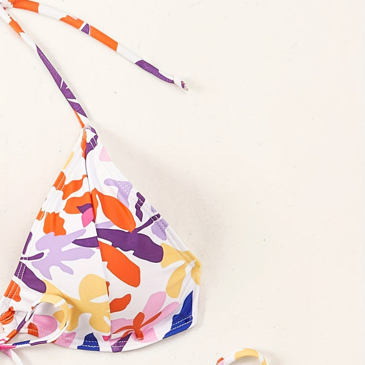 Damen Triangel-Bikini mit verstellbaren Schnüren und fröhlichem Blumenmuster Drune