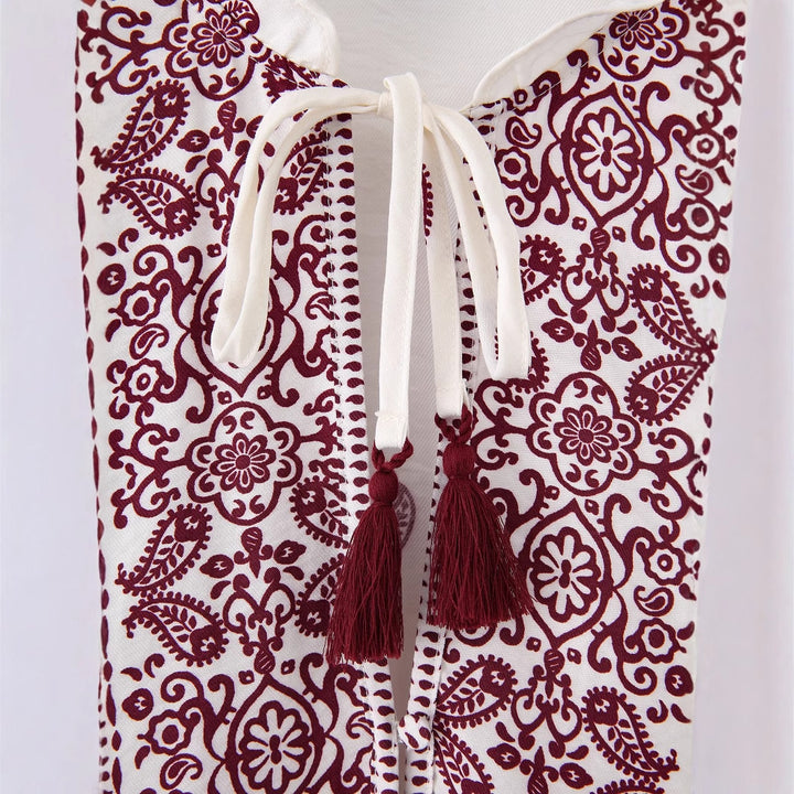Damen nan boho Paisley Tunika-Bluse mit Quastenbindegürtel und voluminösen Ballonärmeln Drune