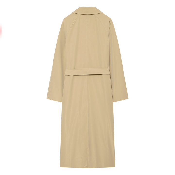 Damen Lange klassische Zweireiher‑Trench mit Bindegürtel und Ärmelriegel Drune