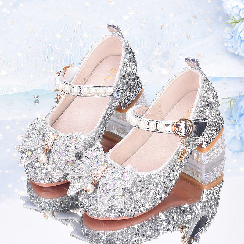 Mädchen Glitzernde Mary Jane Schuhe mit dekorativen Schleifen Drune