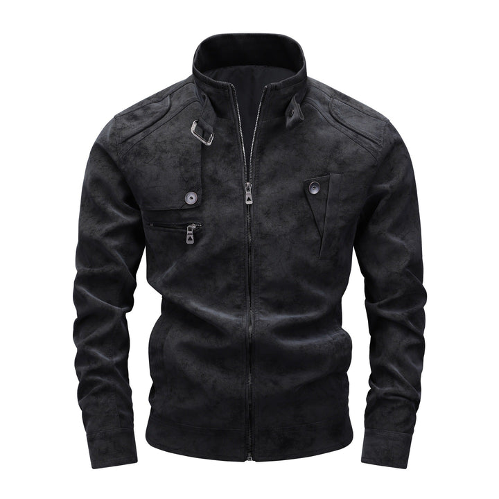 Herren Slim-Fit Biker-Bomberjacke aus Wildlederimitat mit Stehkragen und Zierknöpfen Drune