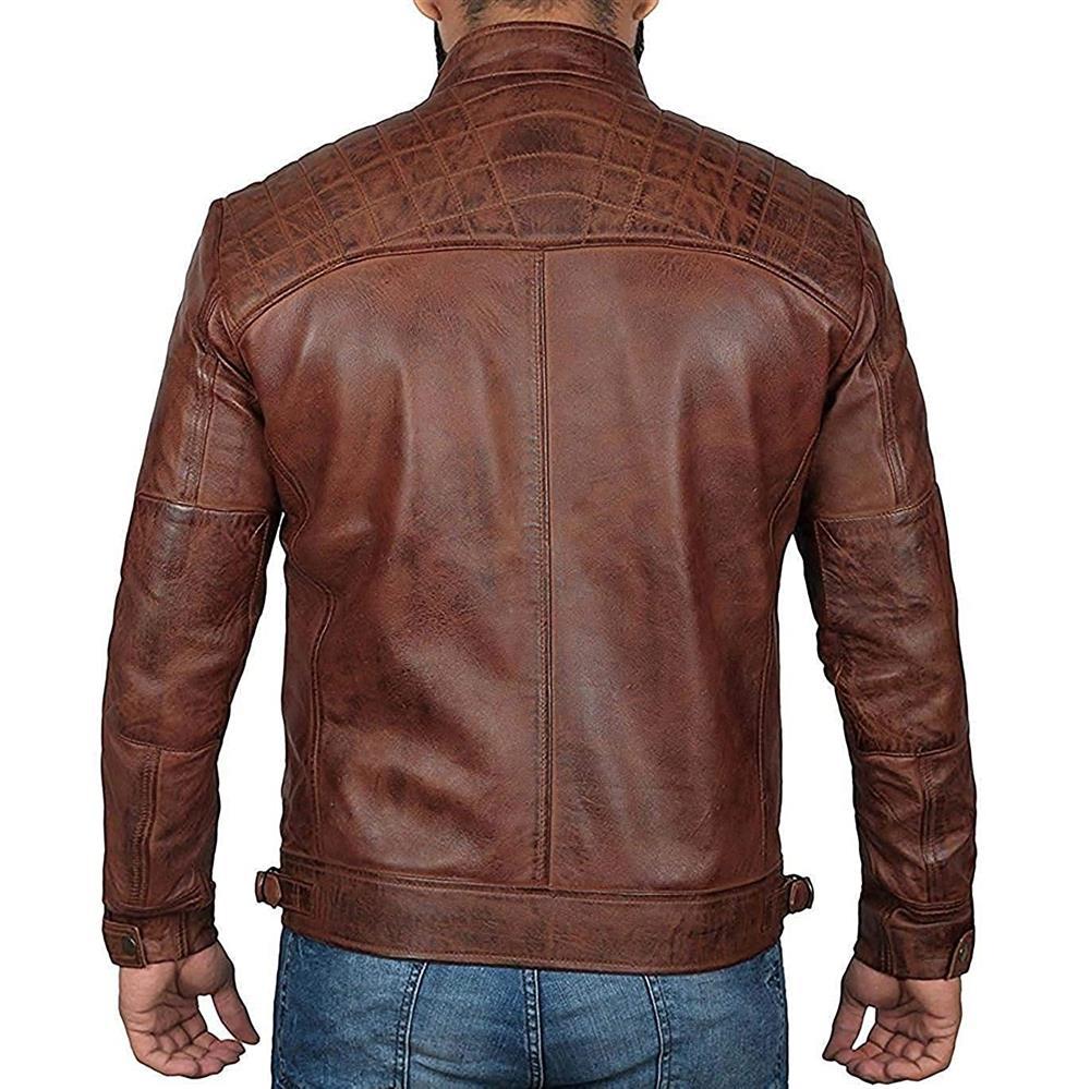 Herren Lederjacke Bikerstil aus echtem Leder mit Stehkragen und Zipper-Taschen Drune