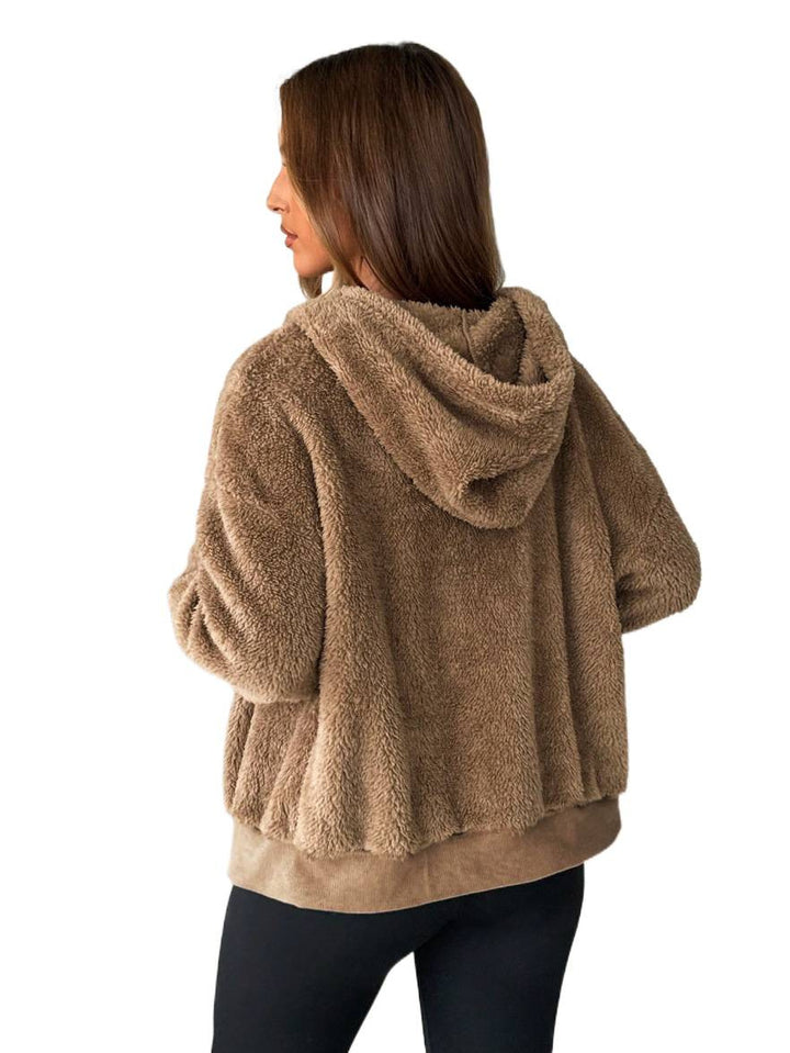 Damen Kuschelige Fleece-Jacke mit Känguru-Tasche und Kapuze Drune