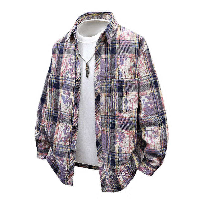 Herren oversized Karobluse mit kreativen Farbakzenten und praktischen Brusttaschen Drune