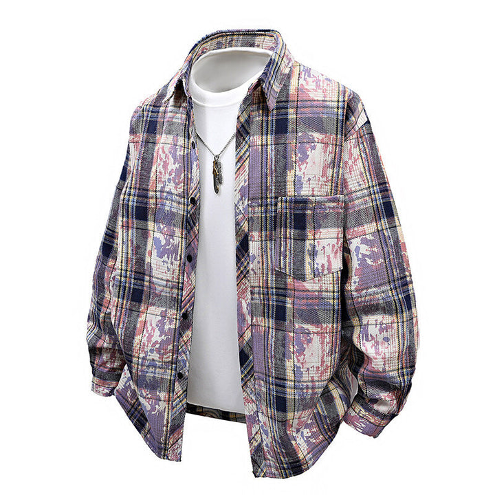 Herren oversized Karobluse mit kreativen Farbakzenten und praktischen Brusttaschen Drune