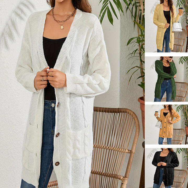 Damen Grobstrick Cardigan mit Taschen und Knopfverschluss Drune