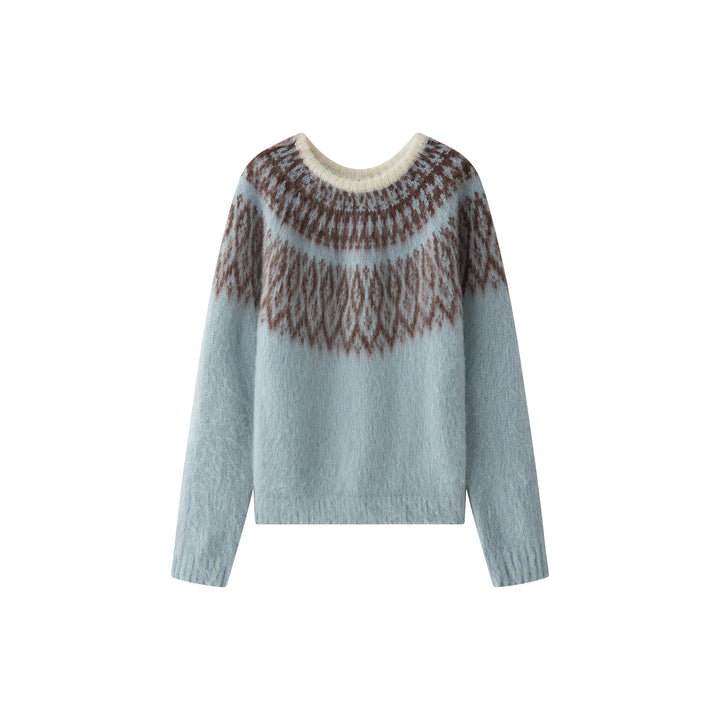 Damen Rundhals-Pullover mit Norweger-Jacquard und Mohair-Optik Drune
