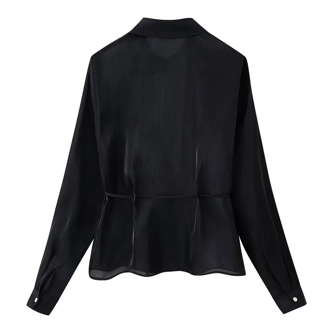 Damen nan taillierte Hemdbluse mit Schößchen, Hemdkragen und Manschetten Drune