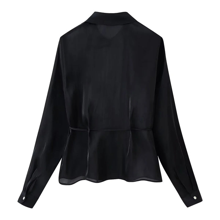 Damen nan taillierte Hemdbluse mit Schößchen, Hemdkragen und Manschetten Drune