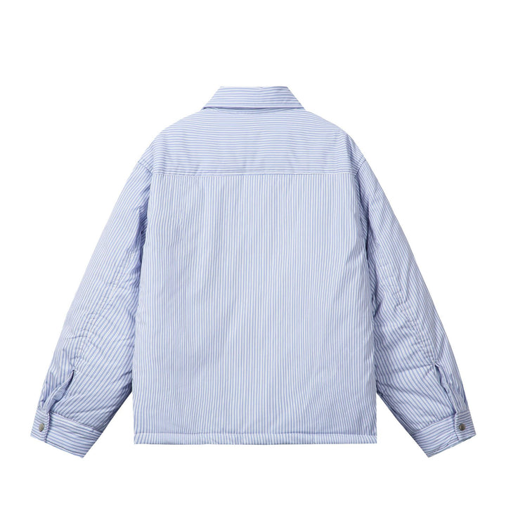 Unisex Gestreifte Boxy-Overhemdjacke mit Druckknopfleiste und Brusttasche Drune