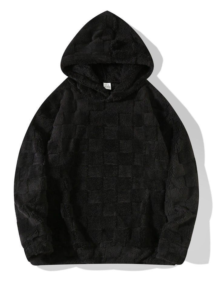 Damen Oversize-Plüschhoodie mit Karomuster, Kapuze und weichem Teddyfutter Drune