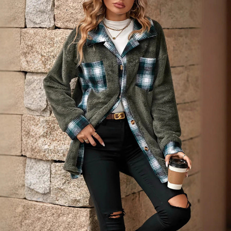 Drune | Damen Fleece Shirtjacke Kariert Gefüttert
