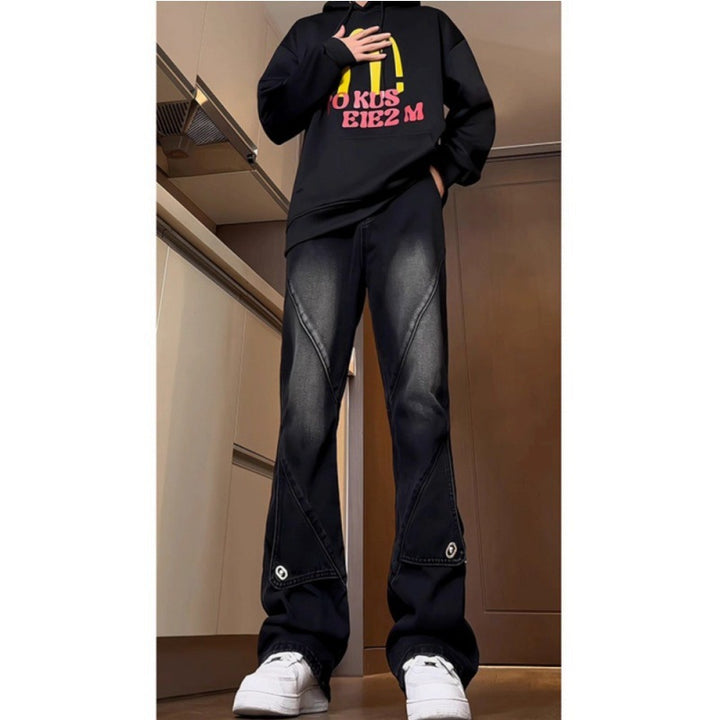 Herren Modische Oversized Denim-Hose mit kreativen Nähte Drune