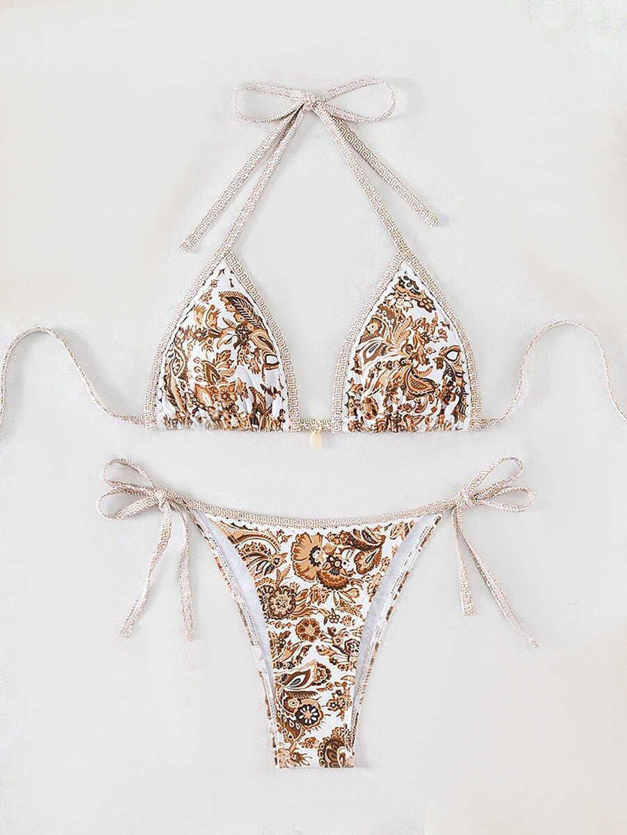 Damen Triangel-Bikini-Set mit verstellbaren Bindebändern und floralem Design Drune