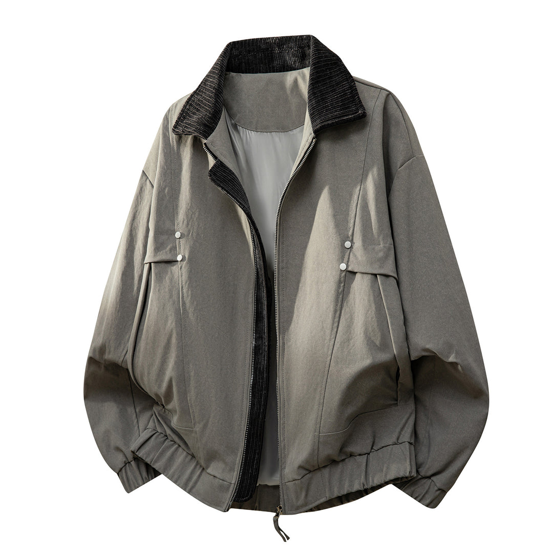 Unisex  oversized relaxed bomber jacket with corduroy contrast collar and elastic hem Drune
