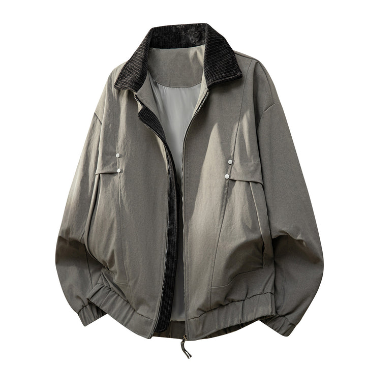 Unisex  oversized relaxed bomber jacket with corduroy contrast collar and elastic hem Drune