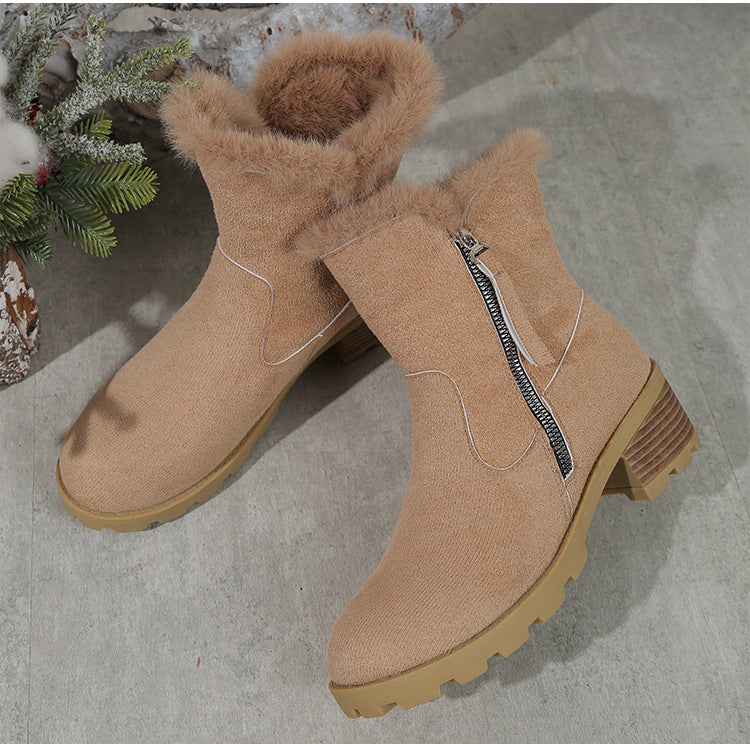 Damen Winterstiefel mit kuscheligem Fellkragen und rutschfester Sohle Drune