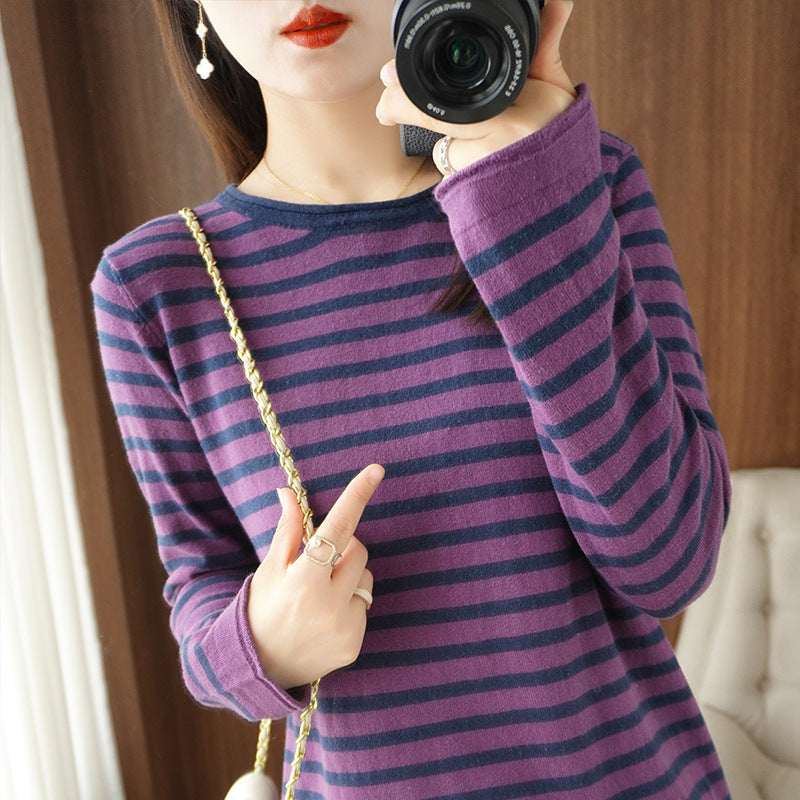 Damen Maritim inspirierter Baumwoll-Feinstrickpullover mit Streifen und leicht kastiger Silhouette Drune