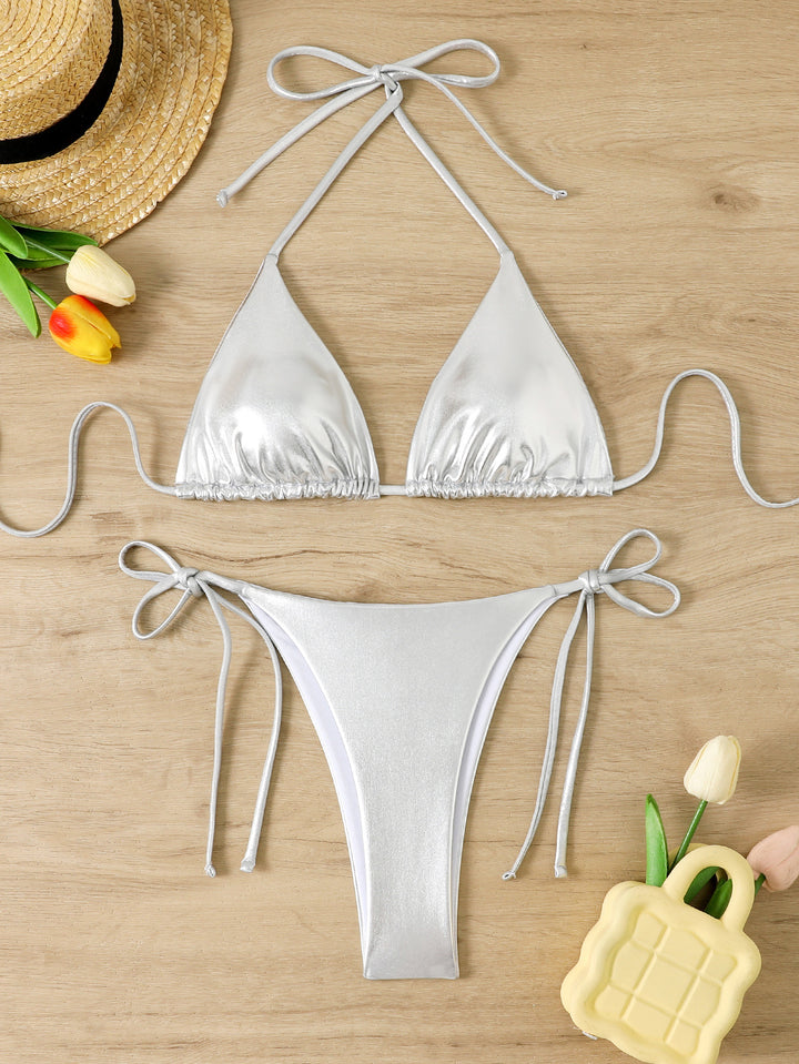 Damen Triangel-Bikini mit glänzendem Finish und verstellbaren Trägern Drune