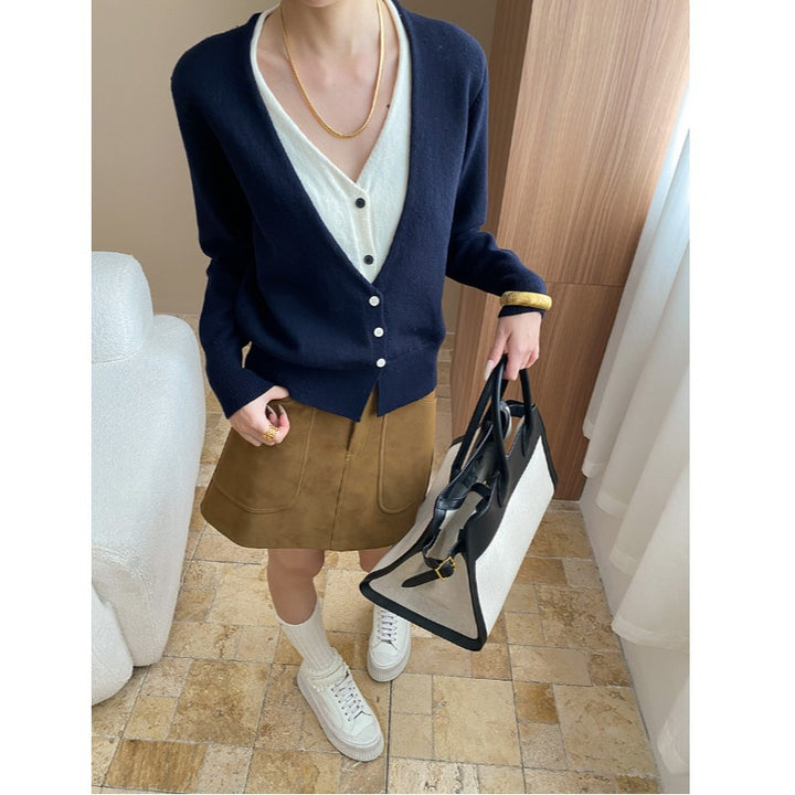 Damen kuscheliger Strickcardigan mit V-Ausschnitt und Knopfleiste Drune