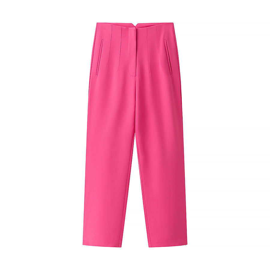 Damen elegante Hochbundhose mit feinen Falten und praktischen Taschen Drune