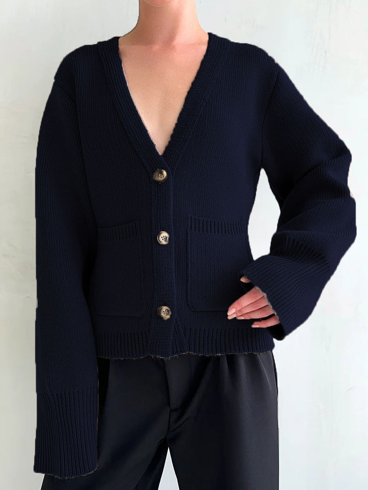 Damen Strickjacke mit tiefem V-Ausschnitt und Taschen Drune