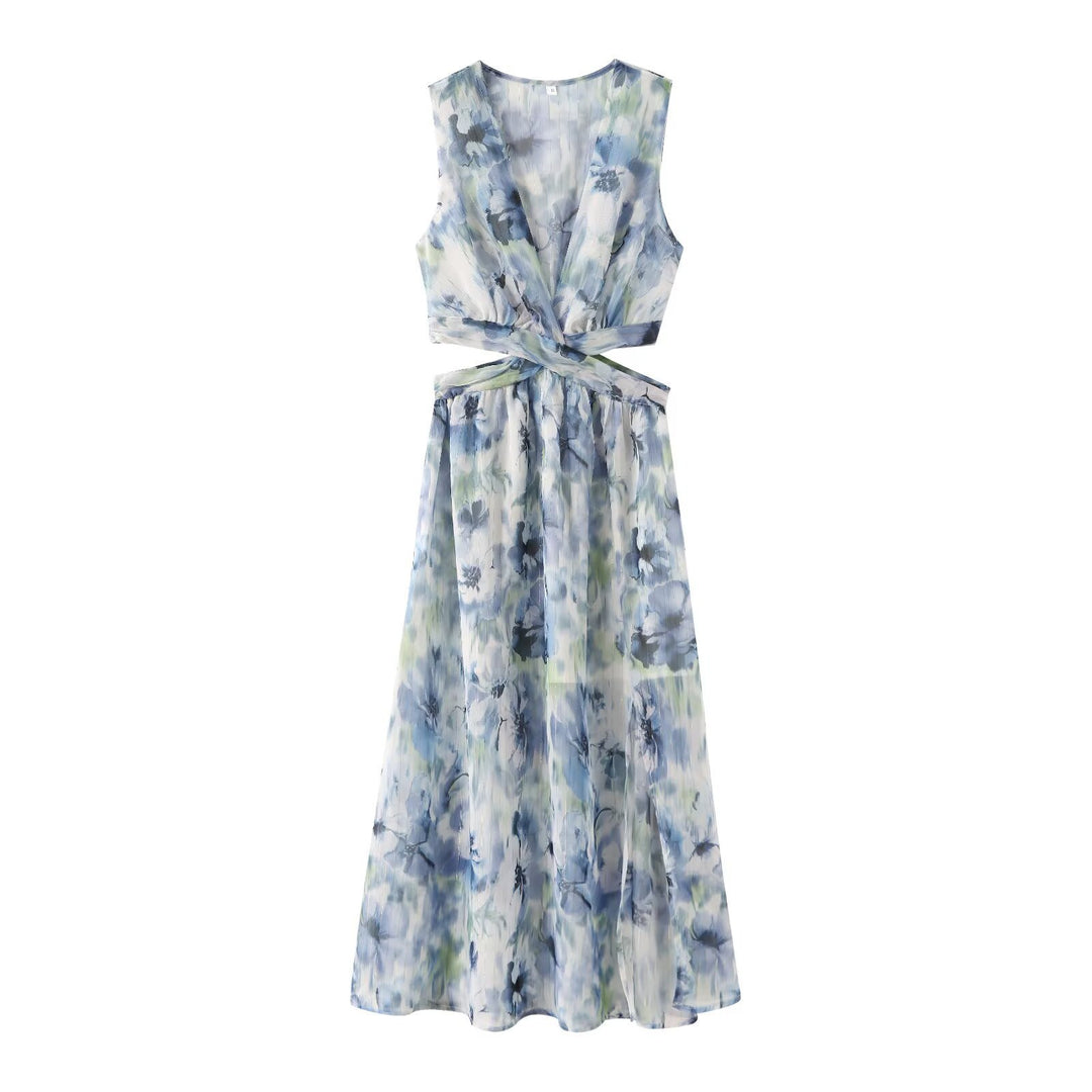 Damen Maxikleid mit elegantem, floralem Design und raffiniertem Rückenausschnitt Drune