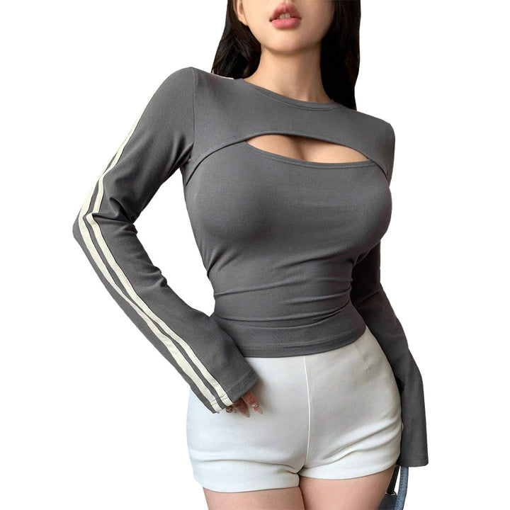 Damen Sportliches Langarmoberteil mit Cut-Out-Detail und kontrastierenden Streifen Drune