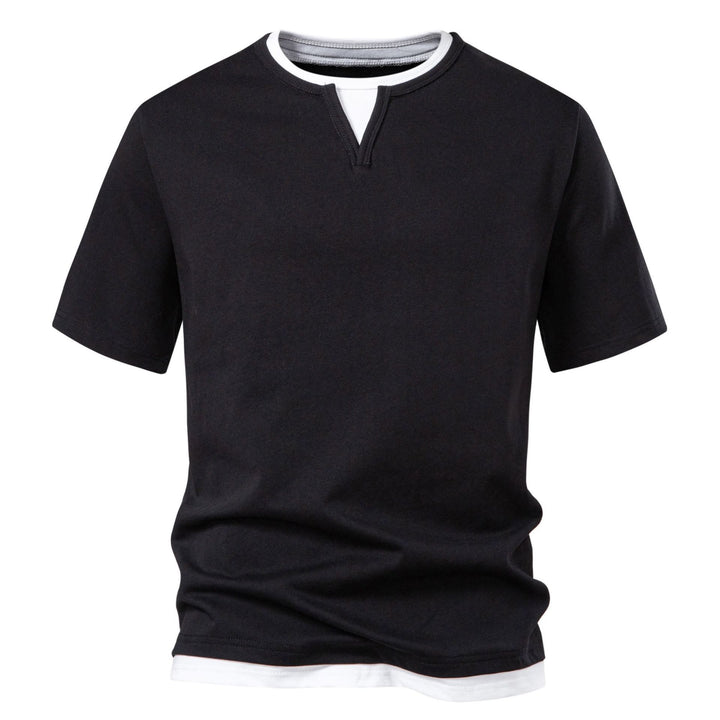 Herren Langarmshirt mit Lagen-Look und markantem Schlitzkragen Drune