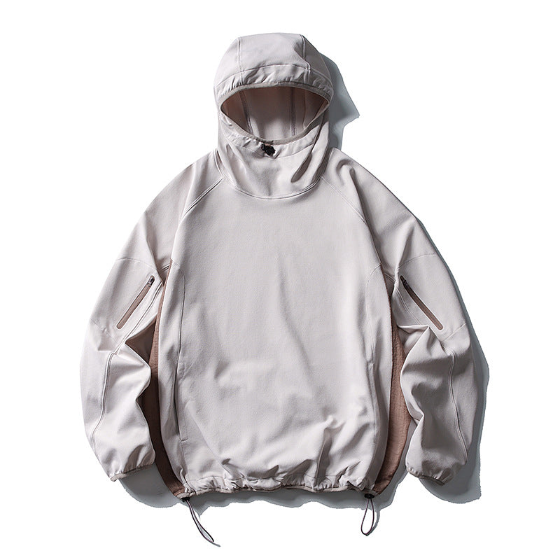 Unisex Leichter technischer Kapuzen-Anorak mit Raglanärmeln, Ärmeltaschen und Kordelzug Drune