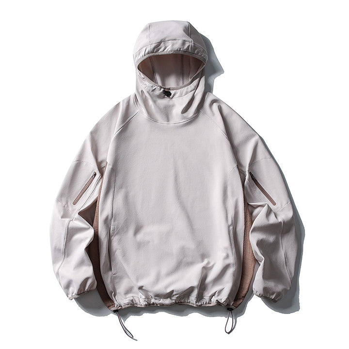 Unisex Leichter technischer Kapuzen-Anorak mit Raglanärmeln, Ärmeltaschen und Kordelzug Drune